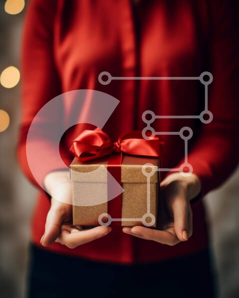 Intra Συλλεκτικό Ξύλινο Παζλ Plywood  4mm - Εορταστικό Δώρο - Γυναίκα με Κουτί δώρου και Χριστουγεννιάτικα Φωτάκια Σε Ξύλινο Κουτί - Διαστάσεις: 10x10 cm – 25 κομμάτια