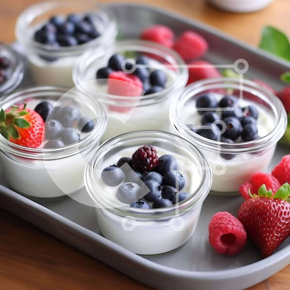 Σετ των 2 Intra Συλλεκτικό Ξύλινο Παζλ Plywood  4mm - Ποικιλία φρούτων και γιαουρτιού σε δίσκο Σε Ξύλινο Κουτί - Διαστάσεις: 10x10 cm – 25 κομμάτια