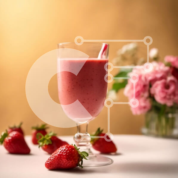 Σετ των 2 Intra Συλλεκτικό Ξύλινο Παζλ Plywood  4mm - Smoothie φράουλας με ροζ τριαντάφυλλα Σε Ξύλινο Κουτί - Διαστάσεις: 10x10 cm – 25 κομμάτια