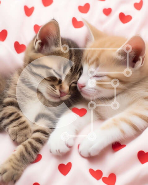 Σετ των 2 Intra Συλλεκτικό Ξύλινο Παζλ Plywood  4mm - Δύο γατάκια που κοιμούνται σε ένα κρεβάτι με κόκκινες καρδιές Σε Ξύλινο Κουτί - Διαστάσεις: 10x10 cm – 25 κομμάτια