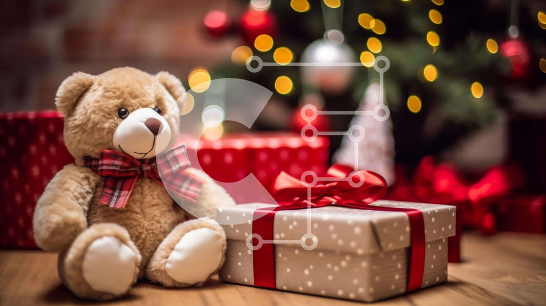 Intra Συλλεκτικό Ξύλινο Παζλ Plywood  4mm - Καφέ αρκουδάκι με κουτί δώρου και χριστουγεννιάτικο δέντρο Σε Ξύλινο Κουτί - Διαστάσεις: 10x10 cm – 25 κομμάτια