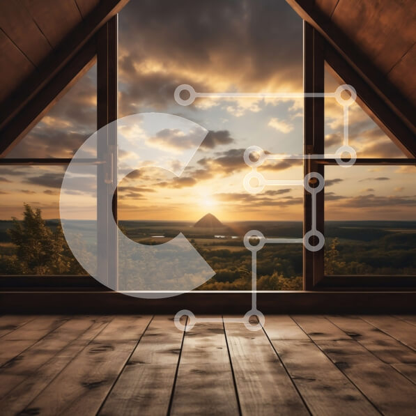 Intra Συλλεκτικό Ξύλινο Παζλ Plywood  4mm - Γραφική θέα από μια ξύλινη καμπίνα με βουνά στο ηλιοβασίλεμα Σε Ξύλινο Κουτί - Διαστάσεις: 10x10 cm – 25 κομμάτια