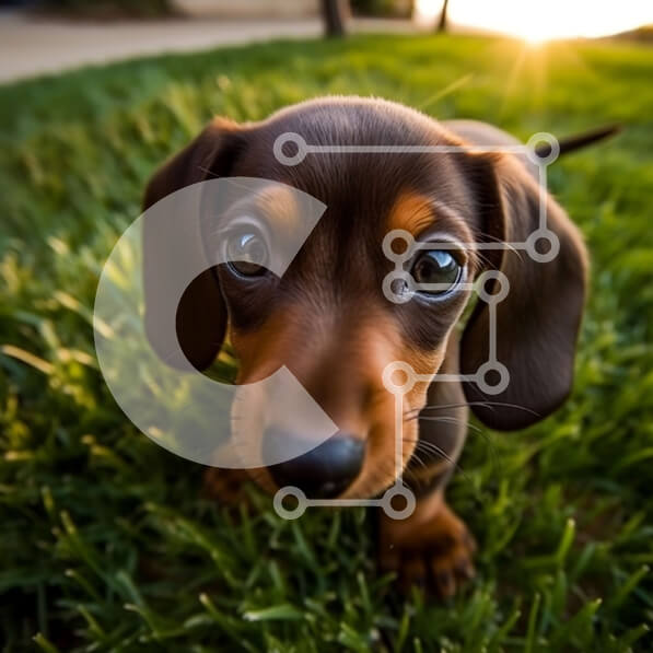 Intra Συλλεκτικό Ξύλινο Παζλ Plywood  4mm - Χαριτωμένο σκυλί Dachshund που στέκεται σε ένα χορταριασμένο γκαζόν Σε Ξύλινο Κουτί - Διαστάσεις: 10x10 cm – 25 κομμάτια