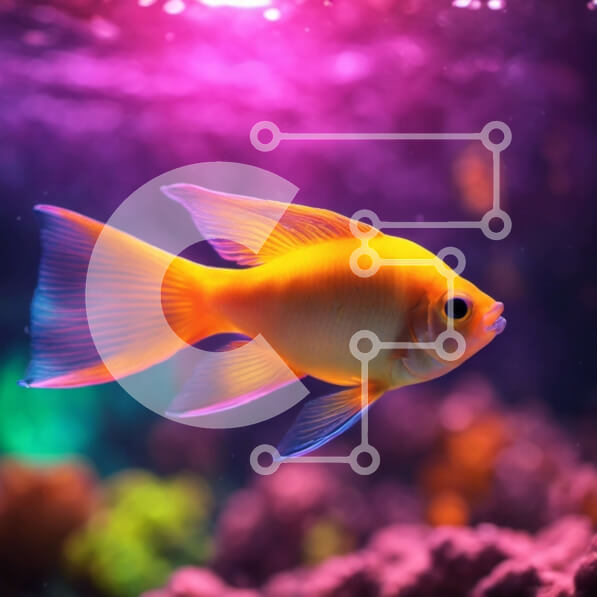 Intra Συλλεκτικό Ξύλινο Παζλ Plywood  4mm - Φωτεινό πορτοκαλί ψάρι που κολυμπά στο μπλε ενυδρείο με το πολύχρωμο κοράλλι Σε Ξύλινο Κουτί - Διαστάσεις: 10x10 cm – 25 κομμάτια