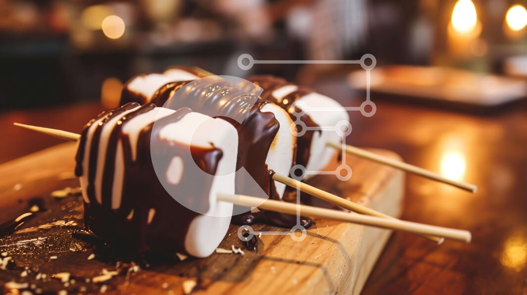 Σετ των 2 Intra Συλλεκτικό Ξύλινο Παζλ Plywood  4mm - Marshmallows με σοκολάτα σε ξύλινη σανίδα κοπής Σε Ξύλινο Κουτί - Διαστάσεις: 10x10 cm – 25 κομμάτια