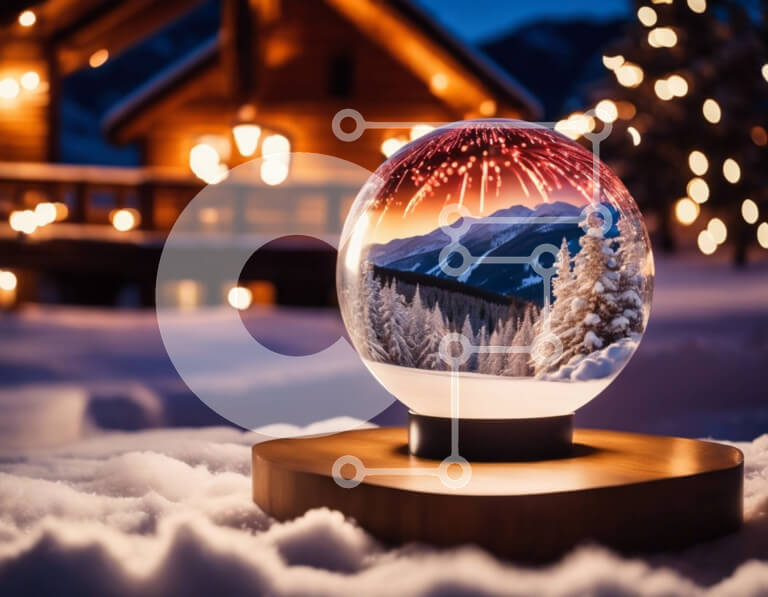 Intra Συλλεκτικό Ξύλινο Παζλ Plywood  4mm - Σφαίρα χιονιού με βουνά και δέντρα Σε Ξύλινο Κουτί - Διαστάσεις: 10x10 cm – 25 κομμάτια