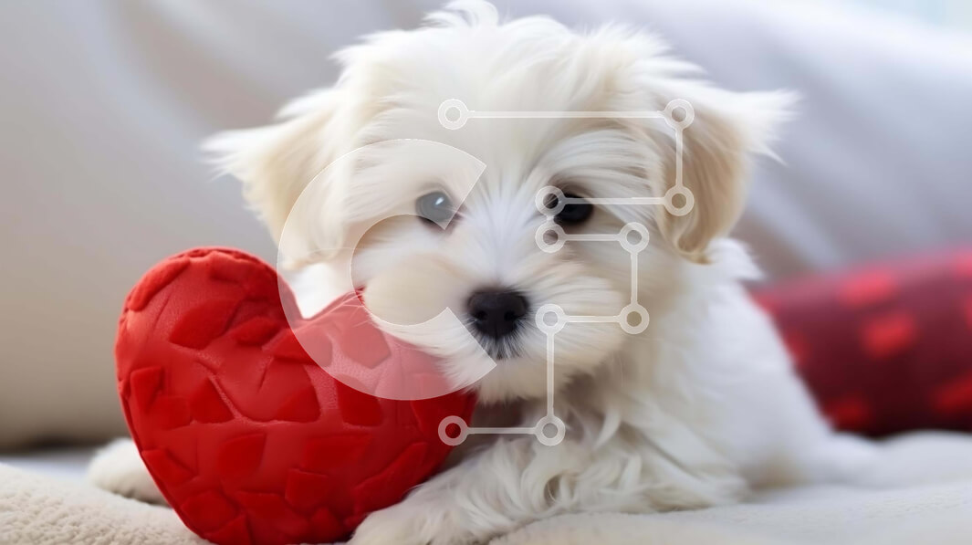 Σετ των 2 Intra Συλλεκτικό Ξύλινο Παζλ Plywood  4mm - Μικρό λευκό σκυλί με παιχνίδι σε σχήμα καρδιάς Σε Ξύλινο Κουτί - Διαστάσεις: 10x10 cm – 25 κομμάτια