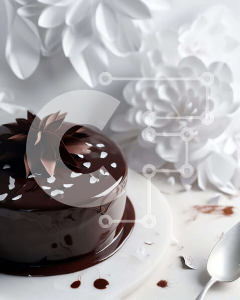 Σετ των 2 Intra Συλλεκτικό Ξύλινο Παζλ Plywood  4mm - Κέικ σοκολάτας με λευκά λουλούδια διακοσμητικά Σε Ξύλινο Κουτί - Διαστάσεις: 10x10 cm – 25 κομμάτια