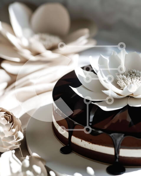 Σετ των 2 Intra Συλλεκτικό Ξύλινο Παζλ Plywood  4mm - Κέικ σοκολάτας με λευκά λουλούδια Σε Ξύλινο Κουτί - Διαστάσεις: 10x10 cm – 25 κομμάτια