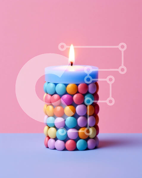 Intra Συλλεκτικό Ξύλινο Παζλ Plywood  4mm - Πολύχρωμη τούρτα γενεθλίων με κεριά σε ροζ επιφάνεια Σε Ξύλινο Κουτί - Διαστάσεις Puzzle: 10x10 cm – 25 κομμάτια