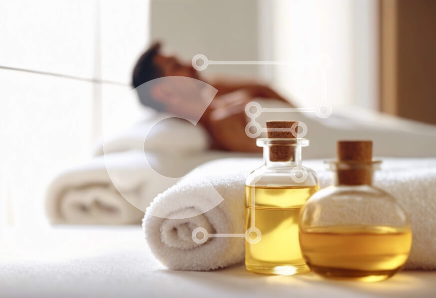 Intra Συλλεκτικό Ξύλινο Παζλ Plywood  4mm - Άνδρας που χαλαρώνει στο σπα με αιθέρια έλαια και πετσέτες Σε Ξύλινο Κουτί - Διαστάσεις Puzzle: 10x10 cm – 25 κομμάτια