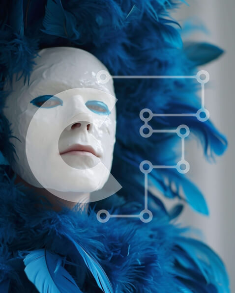 Intra Συλλεκτικό Ξύλινο Παζλ Plywood  4mm - Λευκή μάσκα με μπλε φτερά - περίτεχνη στολή και αξεσουάρ Σε Ξύλινο Κουτί - Διαστάσεις Puzzle: 10x10 cm – 25 κομμάτια