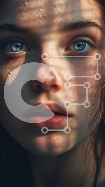 Intra Συλλεκτικό Ξύλινο Παζλ Plywood  4mm - Σοβαρό πορτρέτο μιας νεαρής γυναίκας με μπλε μάτια και φακίδες Σε Ξύλινο Κουτί - Διαστάσεις Puzzle: 10x10 cm – 25 κομμάτια