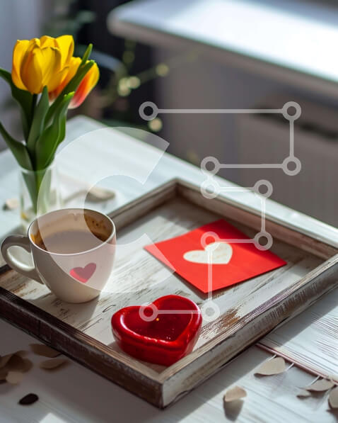 Intra Συλλεκτικό Ξύλινο Παζλ Plywood  4mm - Δίσκος καφέ για την ημέρα του Αγίου Βαλεντίνου με λουλούδια και κάρτες Σε Ξύλινο Κουτί - Διαστάσεις: 10x10 cm – 25 κομμάτια