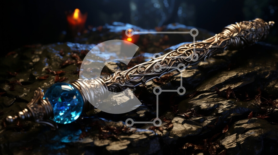 Intra Συλλεκτικό Ξύλινο Παζλ Plywood  4mm - Περίπλοκο στιλέτο φαντασίας με μπλε κρύσταλλο - κοντινό πλάνο Σε Ξύλινο Κουτί - Διαστάσεις: 10x10 cm – 25 κομμάτια