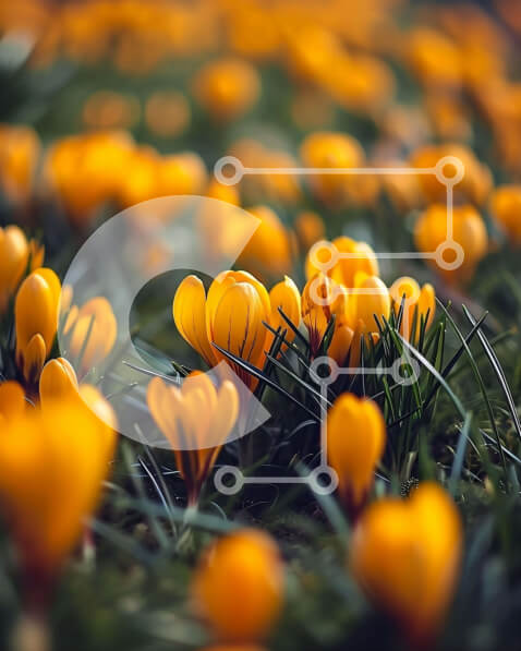 Intra Συλλεκτικό Ξύλινο Παζλ Plywood  4mm - Πεδίο με κίτρινα λουλούδια κρόκου στη χλόη Σε Ξύλινο Κουτί - Διαστάσεις: 10x10 cm – 25 κομμάτια