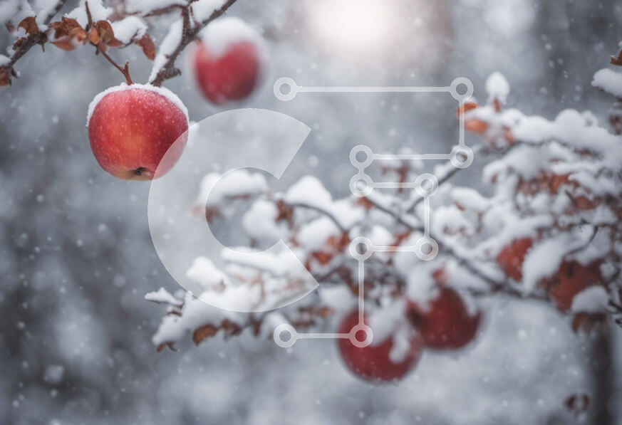 Intra Συλλεκτικό Ξύλινο Παζλ Plywood  4mm - Χιονισμένο κλαδί δέντρου με κόκκινα μήλα Σε Ξύλινο Κουτί - Διαστάσεις: 10x10 cm – 25 κομμάτια