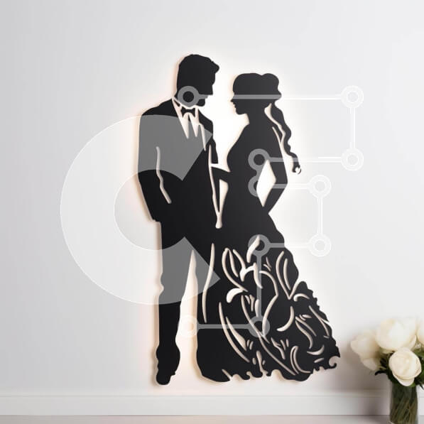 Intra Συλλεκτικό Ξύλινο Παζλ Plywood  4mm - Σιλουέτα μιας νύφης και ενός γαμπρού με λουλούδια στο γαμήλιο τραπέζι Σε Ξύλινο Κουτί - Διαστάσεις Puzzle: 10x10 cm – 25 κομμάτια