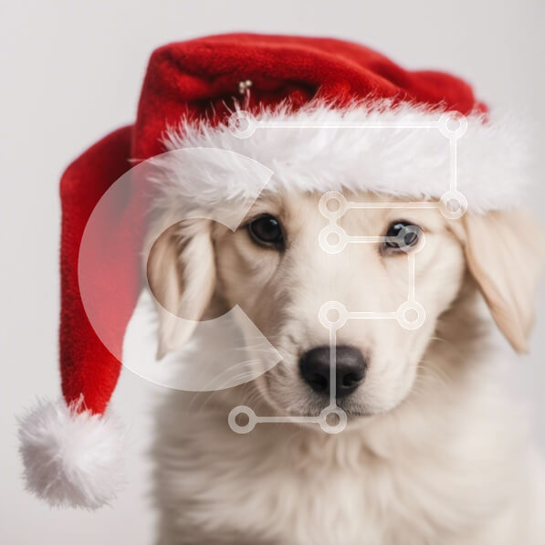 Intra Συλλεκτικό Ξύλινο Παζλ Plywood  4mm - Μικρό λευκό σκυλί με πορτοκαλί καπέλο Άγιου Βασίλη Σε Ξύλινο Κουτί - Διαστάσεις: 10x10 cm – 25 κομμάτια