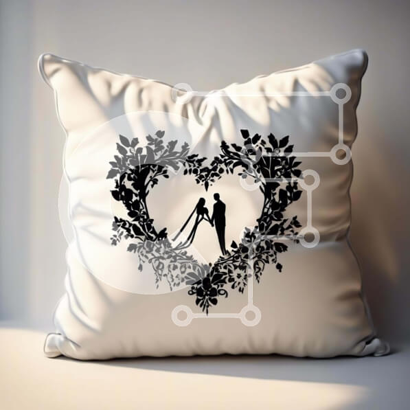 Σετ των 2 Intra Συλλεκτικό Ξύλινο Παζλ Plywood  4mm - Μαξιλάρι σιλουέτας νύφης και γαμπρού σε σχήμα καρδιάς Σε Ξύλινο Κουτί - Διαστάσεις: 10x10 cm – 25 κομμάτια