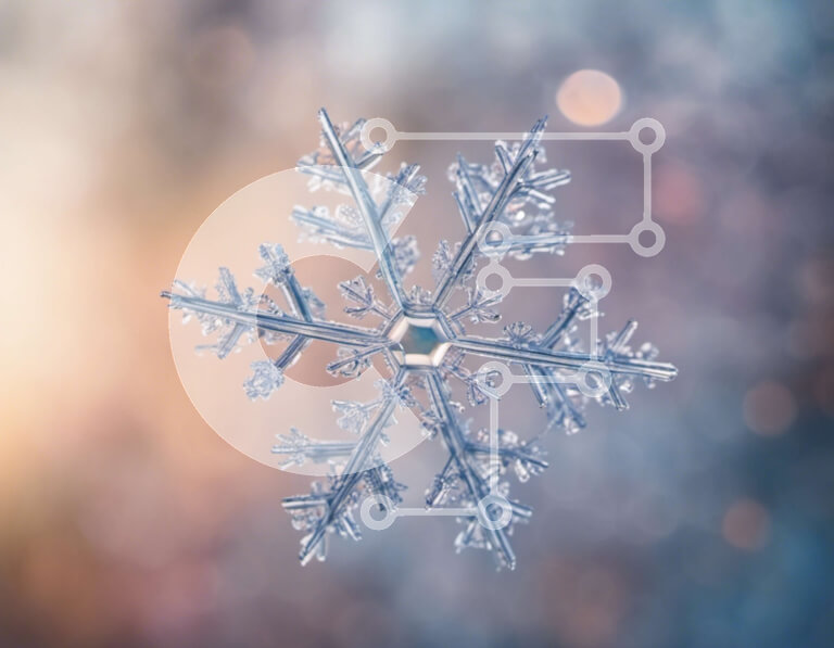 Intra Συλλεκτικό Ξύλινο Παζλ Plywood  4mm - Στολίδι νιφάδα χιονιού σε θολό φόντο με εφέ bokeh Σε Ξύλινο Κουτί - Διαστάσεις Puzzle: 10x10 cm – 25 κομμάτια