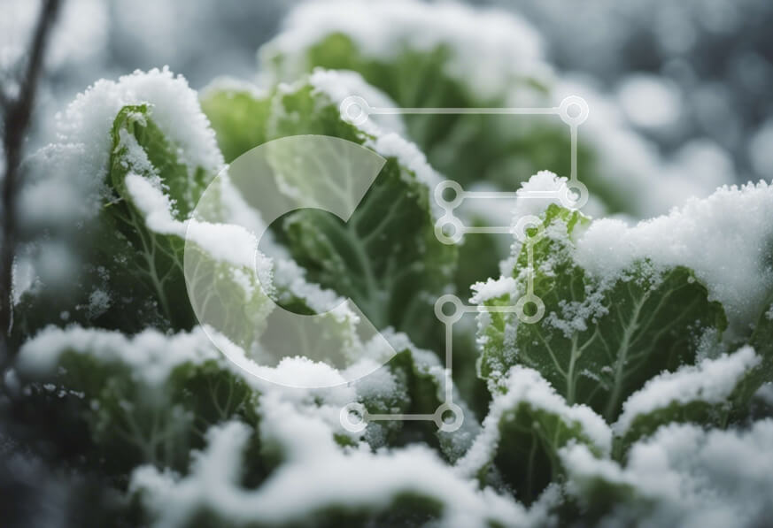 Intra Συλλεκτικό Ξύλινο Παζλ Plywood  4mm - Πράσινο φυτό καλυμμένο με χιόνι τη χειμερινή περίοδο Σε Ξύλινο Κουτί - Διαστάσεις: 10x10 cm – 25 κομμάτια