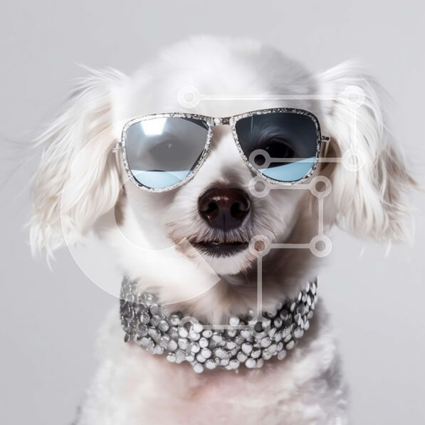 Intra Συλλεκτικό Ξύλινο Παζλ Plywood  4mm - Αξιολάτρευτη εικόνα μικρού λευκού σκύλου με γυαλιά ηλίου και ασημένιο κολάρο Σε Ξύλινο Κουτί - Διαστάσεις: 10x10 cm – 25 κομμάτια