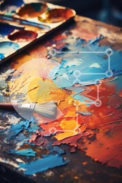 Intra Συλλεκτικό Ξύλινο Παζλ Plywood  4mm - Δημιουργική εικόνα πινέλου και παλέτας χρωμάτων σε ξύλινο τραπέζι Σε Ξύλινο Κουτί - Διαστάσεις Puzzle: 10x10 cm – 25 κομμάτια