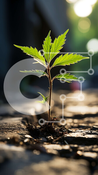 Σετ των 2 Intra Συλλεκτικό Ξύλινο Παζλ Plywood  4mm - Μοναδική εικόνα ενός φυτού κάνναβης που αναπτύσσεται στη μέση ενός δρόμου της πόλης Σε Ξύλινο Κουτί - Διαστάσεις: 10x10 cm – 25 κομμάτια