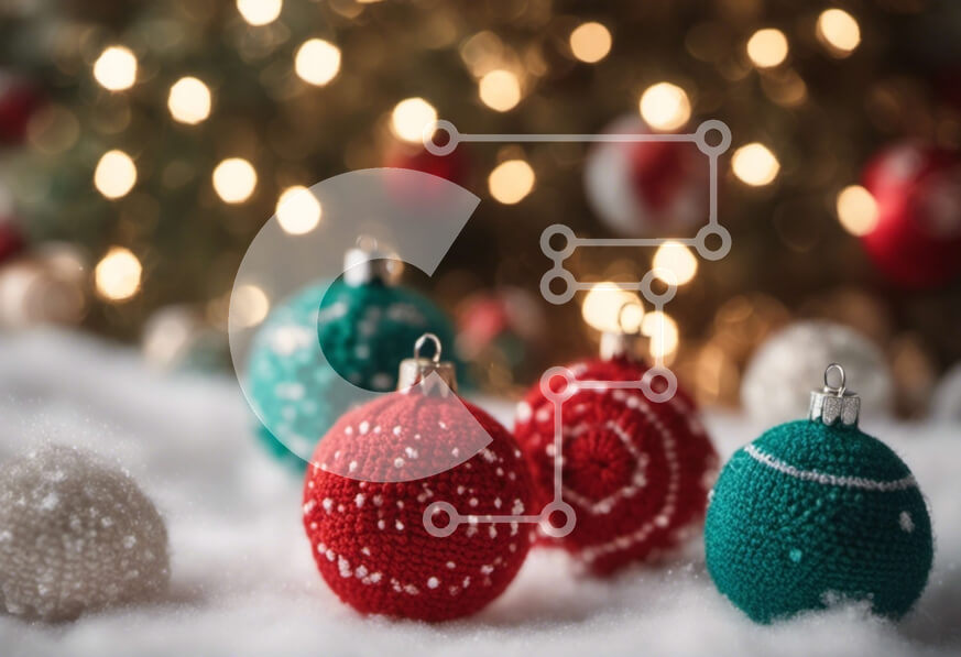 Intra Συλλεκτικό Ξύλινο Παζλ Plywood  4mm - Πολύχρωμα πλεκτά στολίδια στο χιόνι Σε Ξύλινο Κουτί - Διαστάσεις: 10x10 cm – 25 κομμάτια