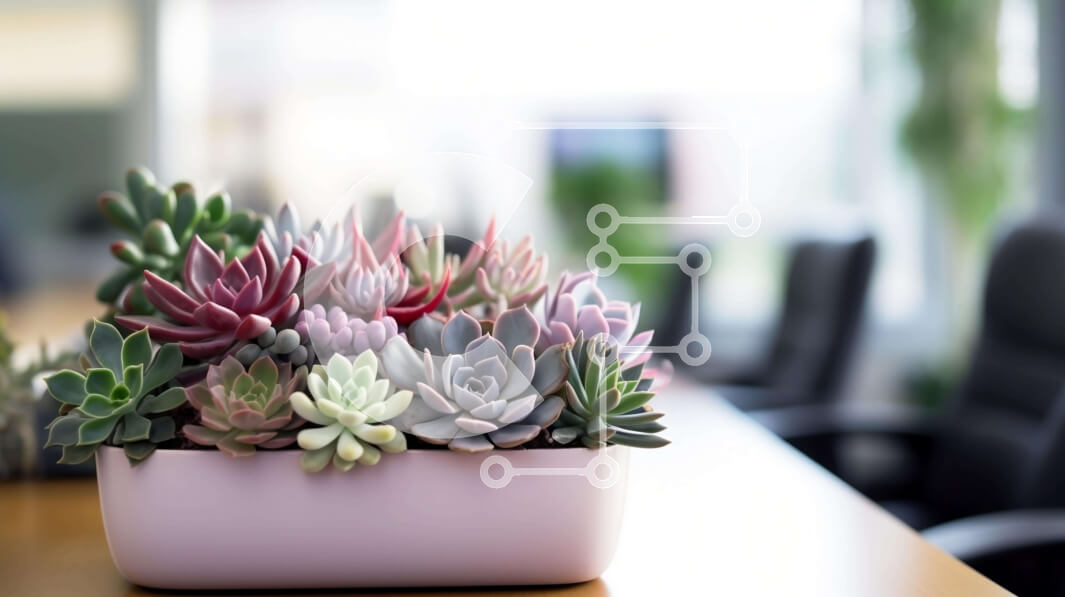 Intra Συλλεκτικό Ξύλινο Παζλ Plywood  4mm - Ροζ βάζο παχύφυτα σε τραπέζι γραφείου Σε Ξύλινο Κουτί - Διαστάσεις: 10x10 cm – 25 κομμάτια