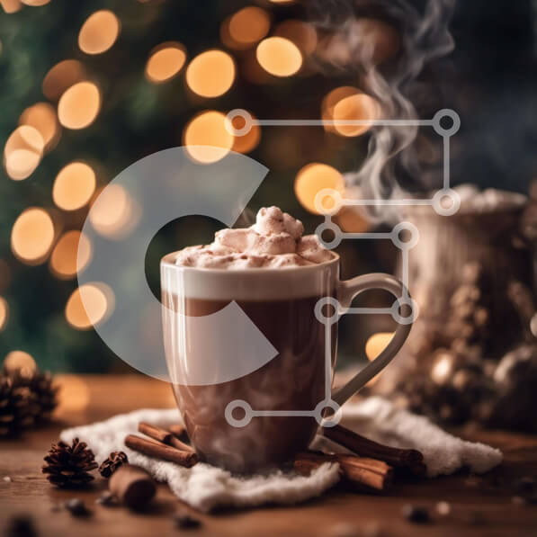 Intra Συλλεκτικό Ξύλινο Παζλ Plywood  4mm - Εορταστικό φλιτζάνι ζεστό κακάο με Marshmallows και ξυλάκια κανέλας Σε Ξύλινο Κουτί - Διαστάσεις Puzzle: 10x10 cm – 25 κομμάτια