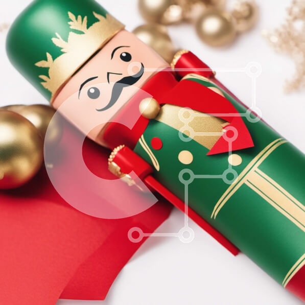 Intra Συλλεκτικό Ξύλινο Παζλ Plywood  4mm - Πράσινο και κόκκινο παιχνίδι καρυοθραύστη σε χρυσές μπάλες Σε Ξύλινο Κουτί - Διαστάσεις: 10x10 cm – 25 κομμάτια