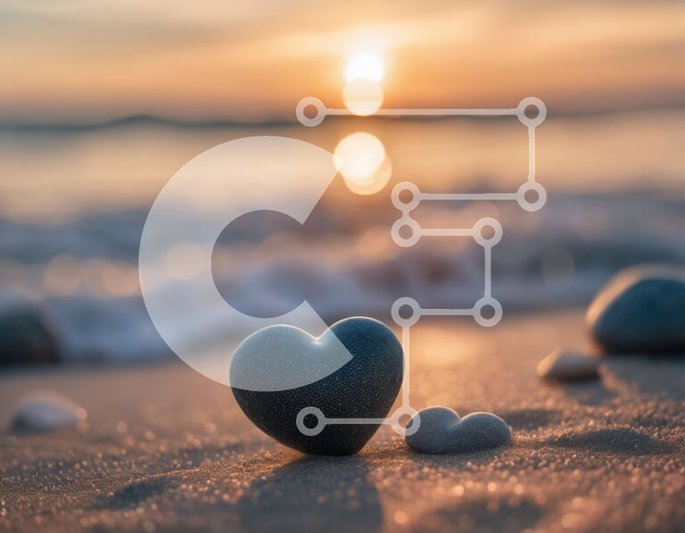 Intra Συλλεκτικό Ξύλινο Παζλ Plywood  4mm - Βράχοι σε σχήμα καρδιάς σε μια παραλία στο ηλιοβασίλεμα Σε Ξύλινο Κουτί - Διαστάσεις: 10x10 cm – 25 κομμάτια