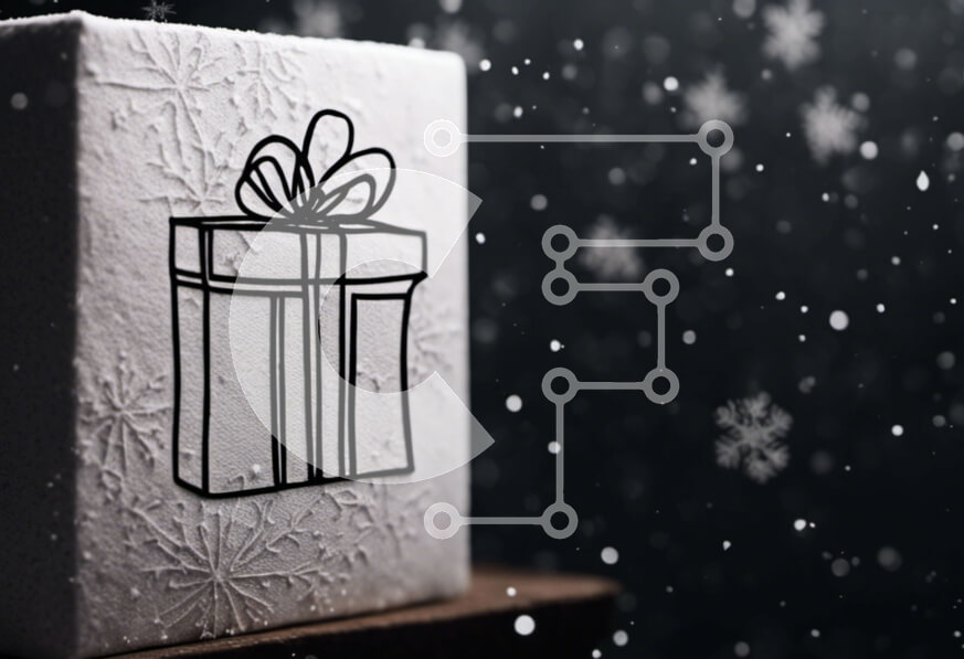 Intra Συλλεκτικό Ξύλινο Παζλ Plywood  4mm - Λευκό κουτί δώρου με νιφάδες χιονιού που πέφτουν σε ξύλινο τραπέζι Σε Ξύλινο Κουτί - Διαστάσεις: 10x10 cm – 25 κομμάτια