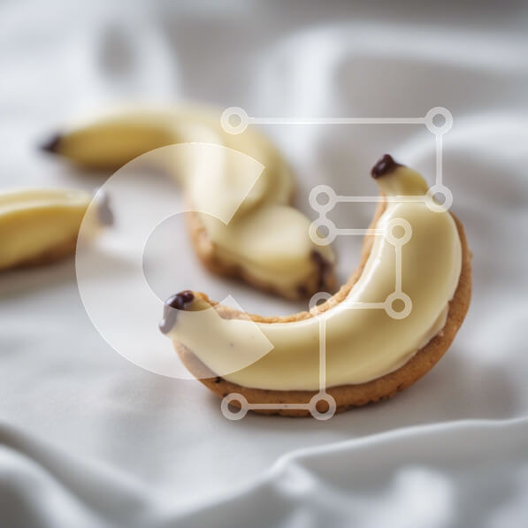 Σετ των 2 Intra Συλλεκτικό Ξύλινο Παζλ Plywood  4mm - Μπισκότα σε σχήμα μπανάνας με κρέμα τυριού παγωμένο σε λευκό τραπεζομάντιλο Σε Ξύλινο Κουτί - Διαστάσεις: 10x10 cm – 25 κομμάτια