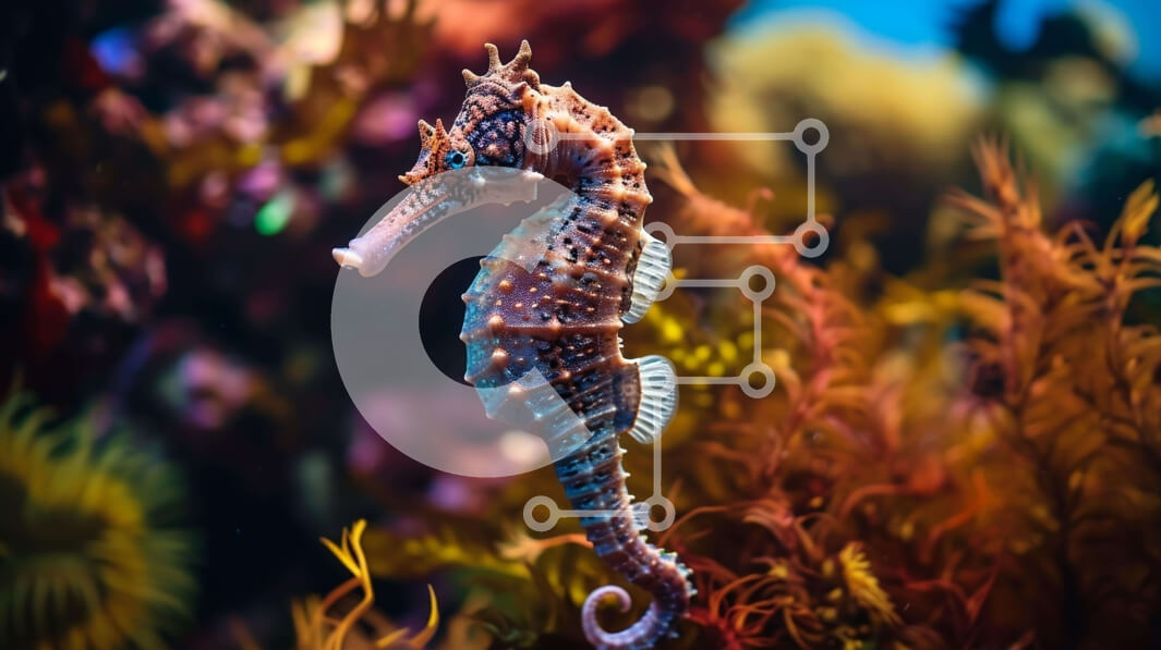 Σετ των 2 Intra Συλλεκτικό Ξύλινο Παζλ Plywood  4mm - Ιππόκαμπος που κολυμπά στον ωκεανό ανάμεσα σε φυτά και κοράλλια Σε Ξύλινο Κουτί - Διαστάσεις: 10x10 cm – 25 κομμάτια