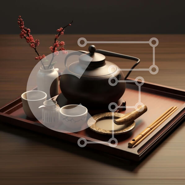 Σετ των 2 Intra Συλλεκτικό Ξύλινο Παζλ Plywood  4mm - Δίσκος με φλιτζάνια, τσαγιέρες και λουλούδια Σε Ξύλινο Κουτί - Διαστάσεις: 10x10 cm – 25 κομμάτια