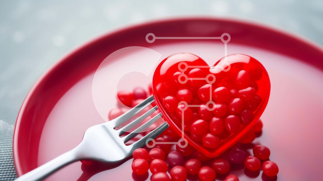 Σετ των 2 Intra Συλλεκτικό Ξύλινο Παζλ Plywood  4mm - Πιάτο σε σχήμα καρδιάς με κόκκινα ζελέ και πιρούνι Σε Ξύλινο Κουτί - Διαστάσεις: 10x10 cm – 25 κομμάτια