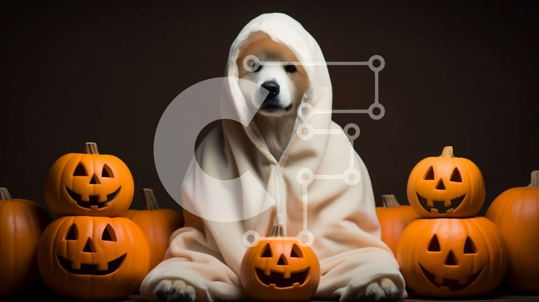 Intra Συλλεκτικό Ξύλινο Παζλ Plywood  4mm - Σκύλος με στολή φάντασμα με κολοκύθες Σε Ξύλινο Κουτί - Διαστάσεις: 10x10 cm – 25 κομμάτια