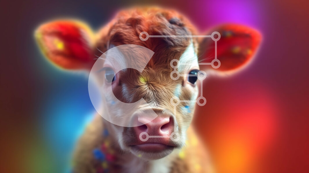 Σετ των 2 Intra Συλλεκτικό Ξύλινο Παζλ Plywood  4mm - Κοντινό πλάνο προσώπου μωρού αγελάδας με καφέ και λευκό παλτό Σε Ξύλινο Κουτί - Διαστάσεις: 10x10 cm – 25 κομμάτια