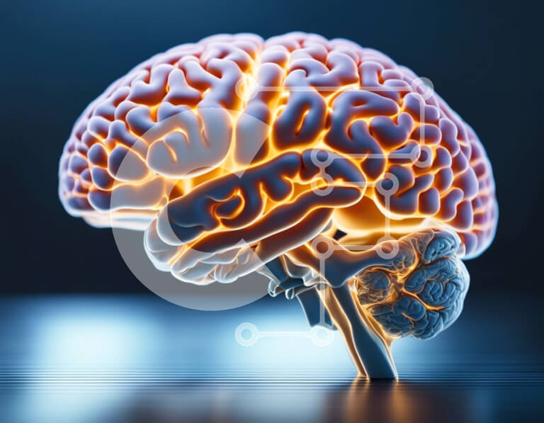 Intra Συλλεκτικό Ξύλινο Παζλ Plywood  4mm - Τρισδιάστατο μοντέλο ανθρώπινου εγκεφάλου που φωτίζεται από το πορτοκαλί φως Σε Ξύλινο Κουτί - Διαστάσεις Puzzle: 10x10 cm – 25 κομμάτια