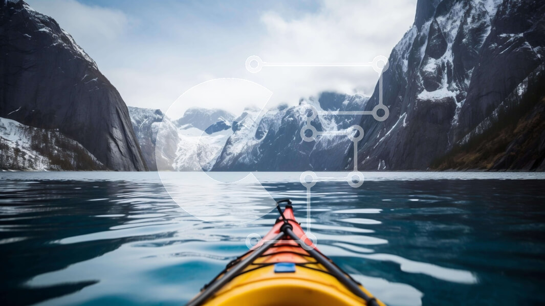 Intra Συλλεκτικό Ξύλινο Παζλ Plywood  4mm - Καγιάκ στο νερό με τα χιονισμένα βουνά Σε Ξύλινο Κουτί - Διαστάσεις: 10x10 cm – 25 κομμάτια