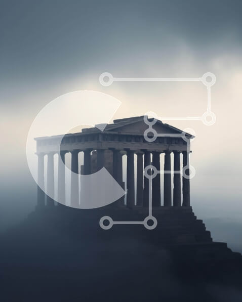 Intra Συλλεκτικό Ξύλινο Παζλ Plywood  4mm - Αρχαίο κτήριο σε συννεφιασμένο καιρό Σε Ξύλινο Κουτί - Διαστάσεις Puzzle: 10x10 cm – 25 κομμάτια