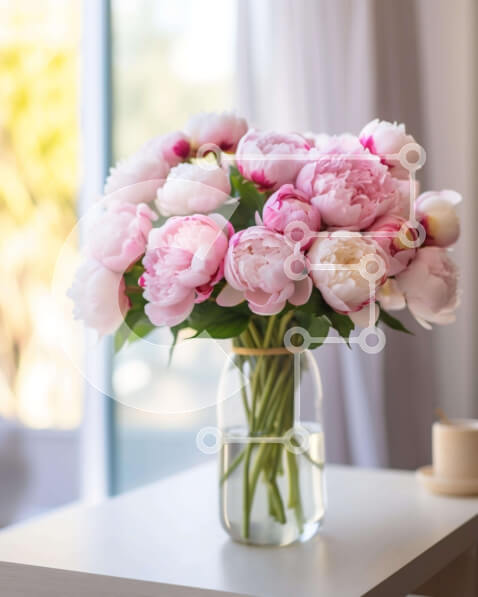 Intra Συλλεκτικό Ξύλινο Παζλ Plywood  4mm - Ροζ παιώνιες σε γυάλινο βάζο Σε Ξύλινο Κουτί - Διαστάσεις Puzzle: 10x10 cm – 25 κομμάτια