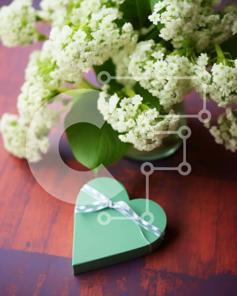 Intra Συλλεκτικό Ξύλινο Παζλ Plywood  4mm - Πράσινο κουτί σε σχήμα καρδιάς με λευκά λουλούδια Σε Ξύλινο Κουτί - Διαστάσεις Puzzle: 10x10 cm – 25 κομμάτια