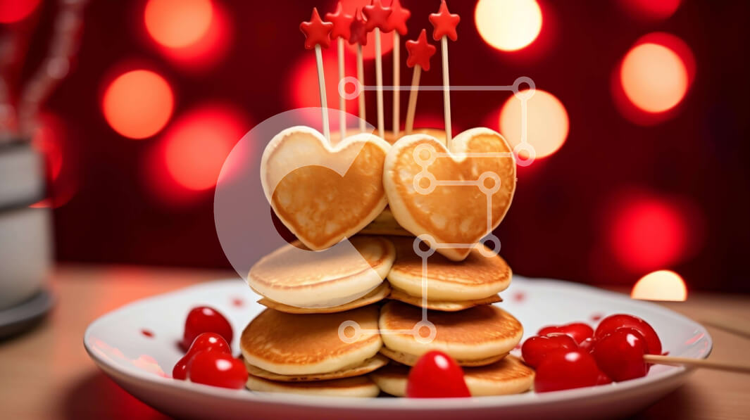 Σετ των 2 Intra Συλλεκτικό Ξύλινο Παζλ Plywood  4mm - Τηγανίτες σε σχήμα καρδιάς με κεράσια και γαρνιτούρες Σε Ξύλινο Κουτί - Διαστάσεις: 10x10 cm – 25 κομμάτια