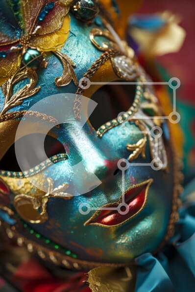 Intra Συλλεκτικό Ξύλινο Παζλ Plywood  4mm - Μπλε και χρυσή μάσκα μεταμφίεσης εικόνα από κοντά Σε Ξύλινο Κουτί - Διαστάσεις Puzzle: 10x10 cm – 25 κομμάτια