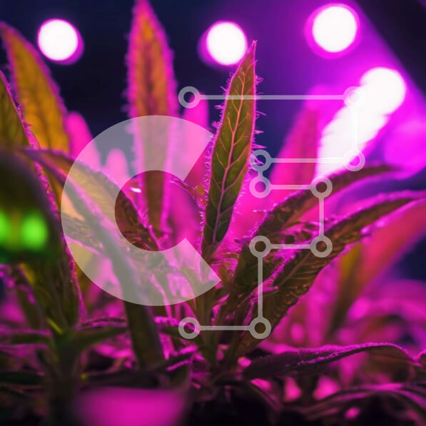 Intra Συλλεκτικό Ξύλινο Παζλ Plywood  4mm - Φυτό κάνναβης σε εσωτερικό χώρο που αναπτύσσεται κάτω από μωβ φώτα Σε Ξύλινο Κουτί - Διαστάσεις Puzzle: 10x10 cm – 25 κομμάτια