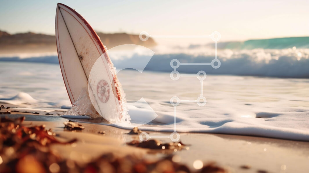 Intra Συλλεκτικό Ξύλινο Παζλ Plywood  4mm - Σανίδα του σερφ στην παραλία με Driftwood Σε Ξύλινο Κουτί - Διαστάσεις: 10x10 cm – 25 κομμάτια